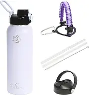 yerbam Stainless Steel Insulated Water Bottle with One-Touch Open Chug Lid & Covered Straw Lid Wide Mouth Direct Drink Dishwasher Safe Leakproof Sweat-Free BPA-Free (40ozP - Light Periwinkle)