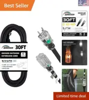 Multi-Purpose 30FT 16 Gauge Extension Cord with Lighted End - Listed Safety