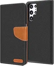 Verco Compatible with Samsung Galaxy S23 Ultra Case, Protective Case for Samsung S23 Ultra 5G Denim Textile Book Case Flip Case - Black