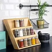 Bamboo Spice Rack Foldable 3 Tiers Bamboo Spice Rack Organizer for Countertop, Spice Display Shelf for Drawer and Kitchen Countertop, Spice Holder Stand, Cabinet Storage Rack Kitchen