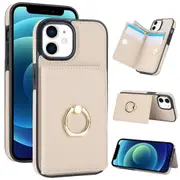 IPhone 12 Mini Case With Card Holder,Military Grade Drop Protection,Durable Shockproof Cover-White