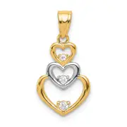 10k Yellow w/Rhodium CZ 3-Heart Pendant