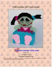 Zombie Girl Treat Holder-Halloween- Plastic Canvas Pattern or Kit