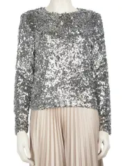 Silver Sequin Long Sleeve Top
