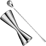 LALOCAPEYO Mode Double Cocktail Jigger with Measurements Inside, 30ml/40ml Jigger for Bartending, 304 Stainless Steel Cocktail Bar Tools for Bar Home Bartender Party Wine Drink(Include Spoon)