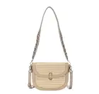 Beige Clean Bag Woven Straw Purse Gold Buckle Crossbody Strap Shoulder Clutch