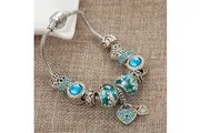 Pandora Inspired Full Set Beaded Charm Bracelet - Silver/Blue