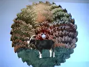 Goat summer foliage hand painted on 7 1/4 round saw blade wall Art