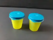 Tupperware Tupper Minis Midgets Set of 2 Lemon Yellow with Aquamarine Blue Seal