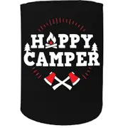 Alcohol Stubby Holder - Happy Camper Camping - Funny Novelty Birthday Gift Joke Beer Can Bottle