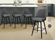 [ALFORDSON] 4X Bar Stools, Dark Grey Swivel Kitchen Barstools with Metal Footrest, Dining Chair, Counter Stool Chair for Home Bar Dining Room