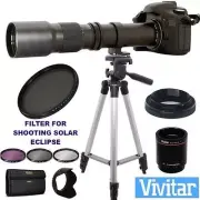 500-1000MM TELEPHOTO ZOOM WITH SOLAR ECLIPSE FILTER + TRIPOD FOR CANON EOS REBEL