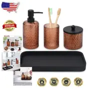 Stylish Bathroom Accessory Set: Soap Dispenser, Toothbrush Holder & Tray