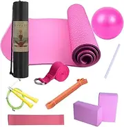 Beginner Yoga Kit | Exercise Mat with Yoga Blocks - Portable Resistance Band, Exercise Equipment for Home Gym Pilates, Stretching