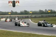 Hans Joachim Stuck March 741 Ford leads Graham Hill Lola T370 Ford- Old Photo