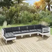 7 Piece Garden Lounge Set with Cushions White Solid Pinewood,Garden Lounge Set with Corner Sofa, Middle Sofa and Footstool Sturdy Pinewood Construction with Anthracite Cushions