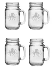 Susquehanna Glass "Octopus" Set of Four 16oz Mason Jars w/ Handles