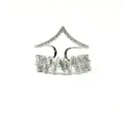 Silver Tone Double Wishbone Emerald Cut Cubic Zirconia Fashion Ring Size 7