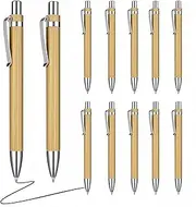 Taefuhnn 12 Pcs Bamboo Retractable Ballpoint Pens Black Ink 1mm Pen with Clip, Wooden Retractable Ballpoint Pen, Wood Bamboo Pens for Men Women Employee Writing Signature Journaling Home Office School