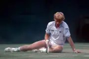 Boris Becker of West Germany takes a tumble enroute to winning th - Old Photo 1