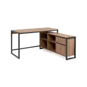 Isla Industrial L-Desk Executive Computer Working Office Desk Table W Storage Natural/Black