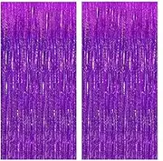 4 Pcs Purple Tinsel Foil Fringe Curtains Backdrop, Purple Streamer Backdrop Curtain for Party Wedding Holiday Decorations Fringe Backdrop Photo Booth Props, Parties Purple Streamers
