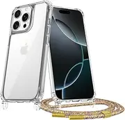 T Tersely Adjustable Lanyard Crossbody Case for iPhone 16 Pro Max (6.9-Inch) - Clear Transparent, Anti-Yellowing, Shockproof Protective Cover with Neck Strap (Rainbow)