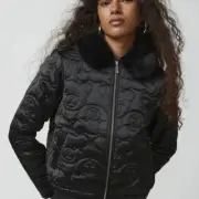 NEW UO Teddy Fresh Soft & Fluffy Quilted Jacket Black Size M Teddy Bear Embossed