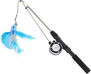 Générique Fishing Pole Cat Toy, Realistic Cats Teaser Wand, 15.75-28.35 inches, Interactive Training Game, Engaging Feather Attachment for Indoor Play and Bored Kittens, Black
