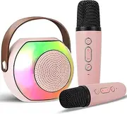 Koolcover Mini Karaoke Machine, Portable Bluetooth Speaker with 2 Wireless Microphones, Pink