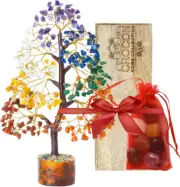 7 Chakra Tree of Life - Crystal Tree of Life with Seven Chakra Tumbles, Wooden D