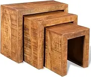 VRAXO Nesting Table Set 3 Pieces Solid Mango Wood -9.5KG,241130