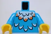 Lego Dark Azure Minifig Torso White Feathers Orange Tips Pattern