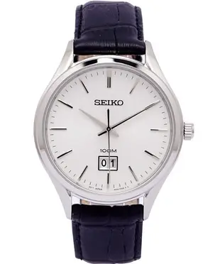 SEIKO WATCH 精工不鏽鋼材質大日曆視窗紳士石英皮帶腕錶 型號：SUR019P2【神梭鐘錶】