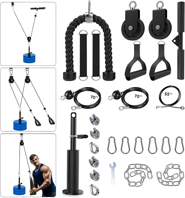 Cable Pulley System Gym, Upgraded Weight Pulley System with 3 Detachable Handles