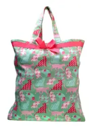 NEW Reusable Grocery Shopping Tote Carry Bag 100% Cotton Cats on Green Gift