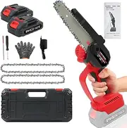 6-Inch Mini Chainsaw Cordless, Electric Power Chainsaw with 2Pcs 2.0Ah Batteries, One-Hand Operated Portable Chain Saw for Camping, Tree Branches Trimming, DIY Working, Farm Working (Female Friendly)