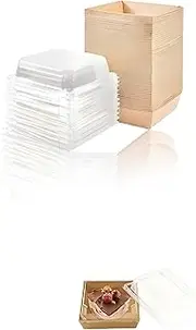 Honwor 50-Pack 3.5 inch Brown Square Paper Charcuterie Boxes with Clear Lids - for Sandwiches, Cakes, Desserts & Bakery Items