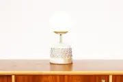 Ceramic Stoneware Studio Pottery Table Lamp — Globe Shade — White Glaze — L24