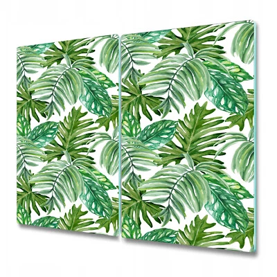 Glass Worktop Kitchen Chopping Board Jungle Leaves Exotic Watercolour 2x30x52