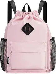 WANDF Drawstring Backpack Sports Gym Bag with Shoes Compartment, Water-Resistant String Backpack Cinch for Women Men