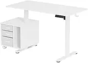 Electric Standing Desk Sit Stand Up Office Computer Desk Height Adjustable Gaming Study Table with Rotating 3 Drawers Storage Cabinet Home Office Furniture White