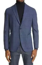 Boglioli Men's Trim Fit Windowpane Check Wool Blend Sport Coat MSRP $995
