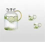 Water Carafe Iced Tea Pitcher Cold Water Carafe Glass Kettle Large Capacity Jug Home Coffee Pot with Small Cups with Bamboo Lid for Iced Tea Lemonade Milk Drink Pitcher Water Jar