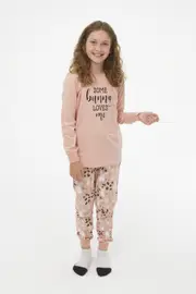 Girls Sizes 8-14 Dusty Pink Bunny Loves Me Pyjamas Long Set PJS
