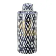 Porcelain Carlyle Lidded Jar Large Blue White Indoor Outdoor Tabletop Home Decor