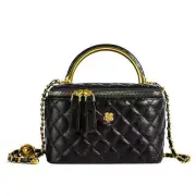 NNEDSZ Black Luxury Quilted Mini Box Handbag with Chain Strap and Metal Handle -