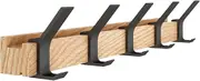 Coat Hook Rack Wall Mounted -5 Double Hook,Aluminum,Metal Coat Hook Rail for Coat Hat Towel Robes, Wooden (Black)
