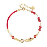 ANYCO Bracelet S925 Sterling Silver Jewelry 22K Gold Plated Bangle Buddha'S Hand Garnet Red White Chalcedony Bracelets Women