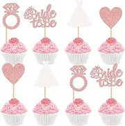 24 Pcs Bride To Be Cupcake Toppers Diamond Ring Dress Bridal Shower Cupcake Picks for Wedding Engagement Party Cake Decoration